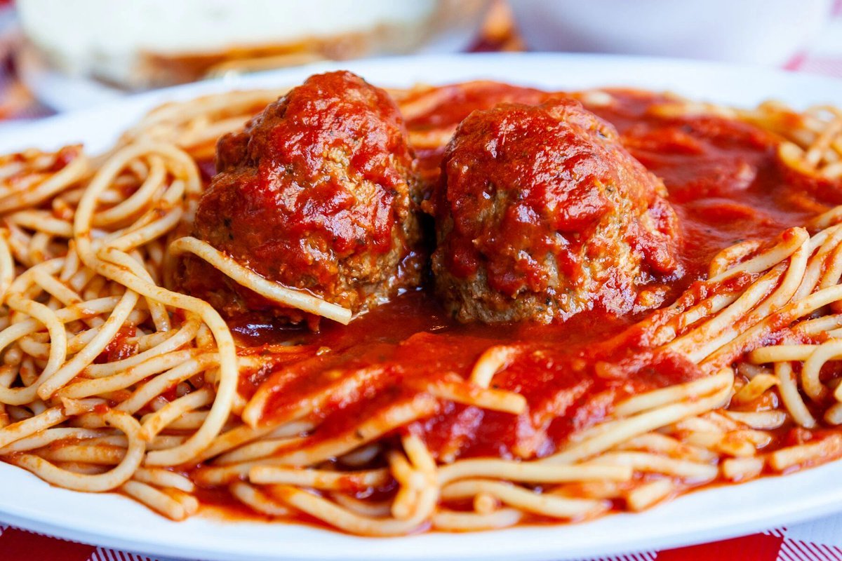 SaZaItalian's tweet photo. In the mood for spaghetti? There's a 100% chance we'll make it rain meatballs here at #SaZaSeriousItalian. Give us a call or go to our website and place your order. ☔ https://t.co/nhSgFYcsQ7