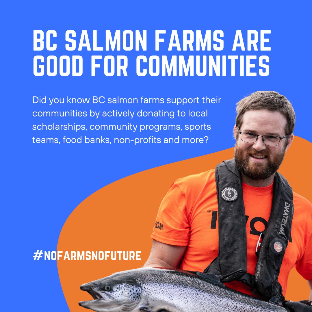 Did you know BC salmon farms support their communities by actively donating to local scholarships, community programs, sports teams, food banks, non-profits and more?

#nofarmsnofuture #salmonfarming #salmonfarm #fishfarming #fishfarm #salmon #bc #bcpoli #canpoli
