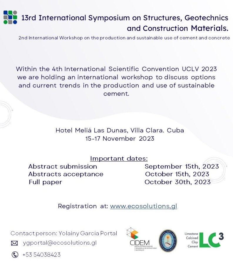 ecosolutions7's tweet image. Registration for the 2nd International Workshop on the production and sustainable use of cement and concrete
.
You can also register to attend the “hands on” Seminar on Clay Calcination and LC3 grinding (limited places)
forms.office.com/r/erfNBkSemf