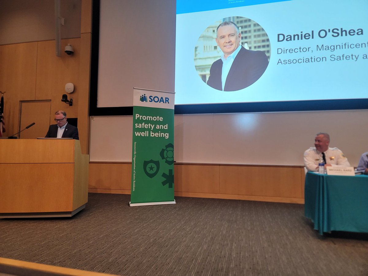 ChicagoCAPS18's tweet photo. 18th District Commander Michael Barz, Cook County Sheriff Tom Dart and Magnificent Mile Assoc. Director of Security Daniel O'Shea at SOAR's Public Safety Forum. @ChicagoCAPS18 https://t.co/vB2wvq8CJK