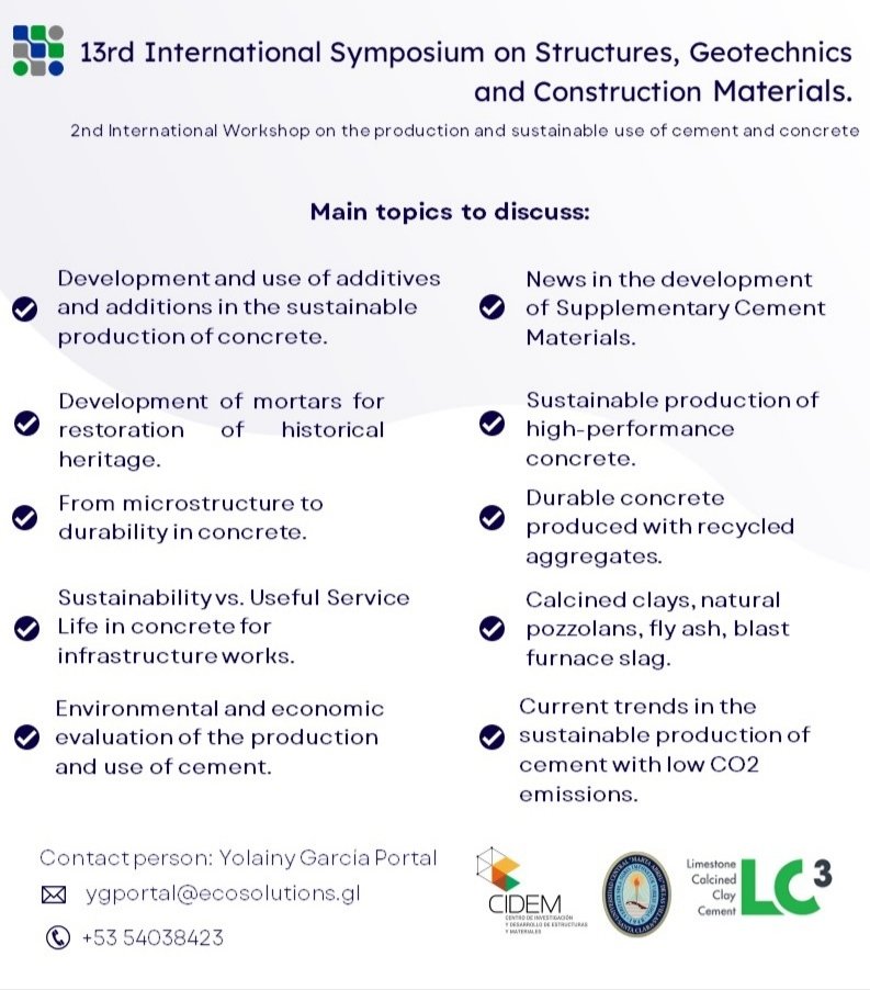 ecosolutions7's tweet image. Registration for the 2nd International Workshop on the production and sustainable use of cement and concrete
.
You can also register to attend the “hands on” Seminar on Clay Calcination and LC3 grinding (limited places)
forms.office.com/r/erfNBkSemf