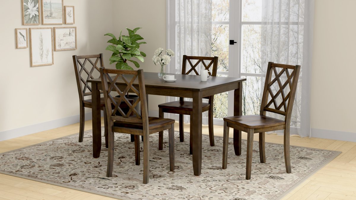 Perfect for smaller spaces that can feel easily overwhelmed, the Harbor collection is a master of small space dining. A rich, medium brown finish compliments any color scheme, and the beautifully unique cross back, lattice chair design adds subtle flair. ✨