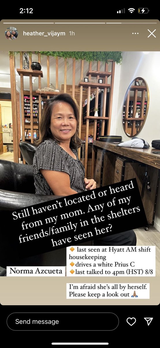 emmypalomo's tweet photo. My friend is in search of her mom in Maui, she is currently in Indiana so sharing in hopes they can find her #Maui #MauiFires #missing #missingperson https://t.co/u2lrSQ23Db