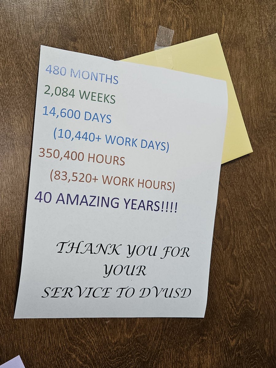 FinanceDv's tweet photo. Only the most extraordinary employees get to celebrate #40years in @DVUSD! Today we celebrated Dale and Shelly in Finance who collectively have 80 years of service and experience in #publiceducation. Thank you for your service to students, families, &amp; staff! https://t.co/4SDsZgyI1u