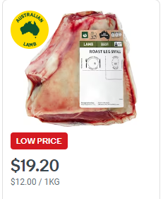crleyland's tweet photo. A leg of lamb to feed a family for $19.20, or a Double Quarter Pounder meal for $16.20?

@maccas used to be the budget option.

The world is topsy-turvy at the moment. https://t.co/09mjglJjUv