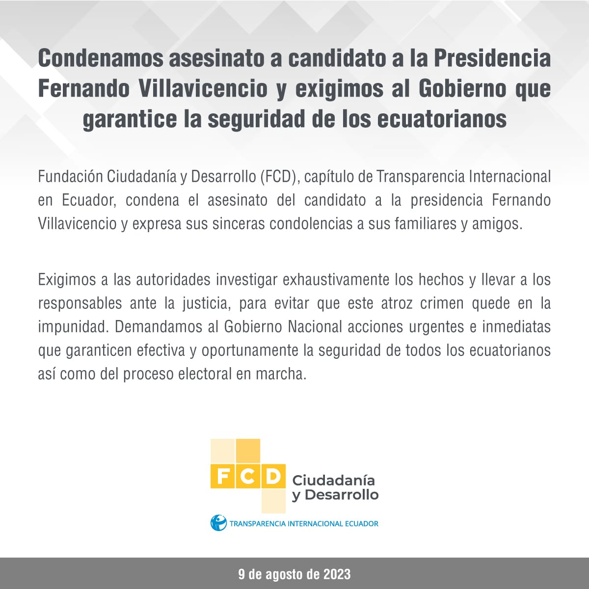 FCD_Ecuador's tweet image. Pronunciamiento institucional.