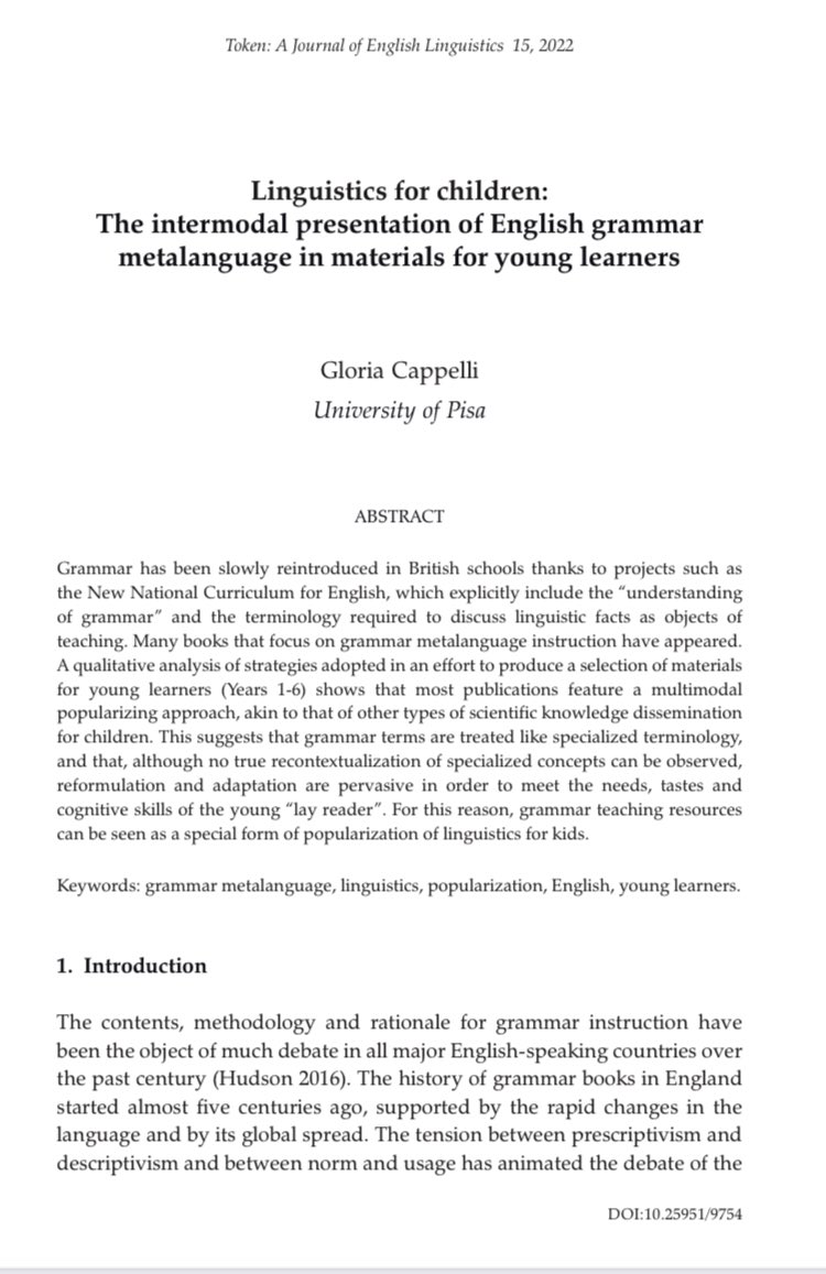 GloriaCappelli's tweet photo. How are grammar concepts presented to children ? Here is what I found out by investigating the use of metalanguage in grammar books for children: examples of multimodal knowledge dissemination/popularization of Linguistics?
https://t.co/GCzobDELcO
#linguistics #popularization https://t.co/u3At5InRij