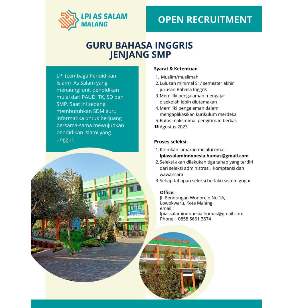 Thread ~

𝚁𝙴𝙺𝙰𝙿 𝙻𝙾𝚆𝙾𝙽𝙶𝙰𝙽 𝙺𝙴𝚁𝙹𝙰 𝚃𝙴𝚁𝙱𝙰𝚁𝚄
Guru Pendidik, staff pendidik &amp; tentor private Malang Raya
Per Kamis, 10 Agustus 2023

<a href="/infomalang/">Info Malang</a> <a href="/yusufgunawan/">Yusuf Gunawan</a>