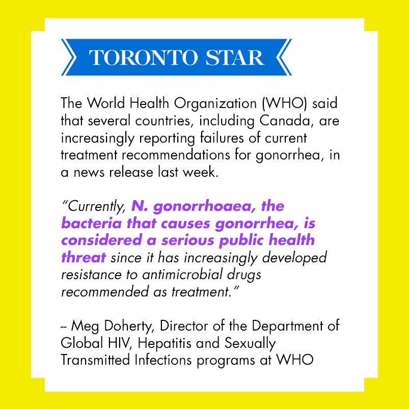 GMSHAlliance's tweet image. Last week @WHO reported that drug-resistant #gonorrhea poses a serious public health threat in multiple countries around the world, including Canada.

thestar.com/news/canada/dr…

#gettested #stitesting #sexualhealth