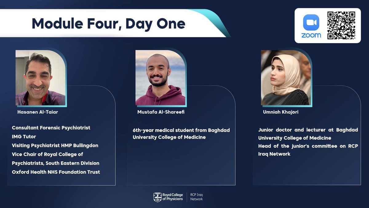 IraqRcp's tweet photo. Meet the speakers for the Basic Course in Medical Education - Module Four, Day One, which is taking place tomorrow. 

Mark your calendars, and get ready for an enlightening learning journey! https://t.co/ZgrUWuZvIa