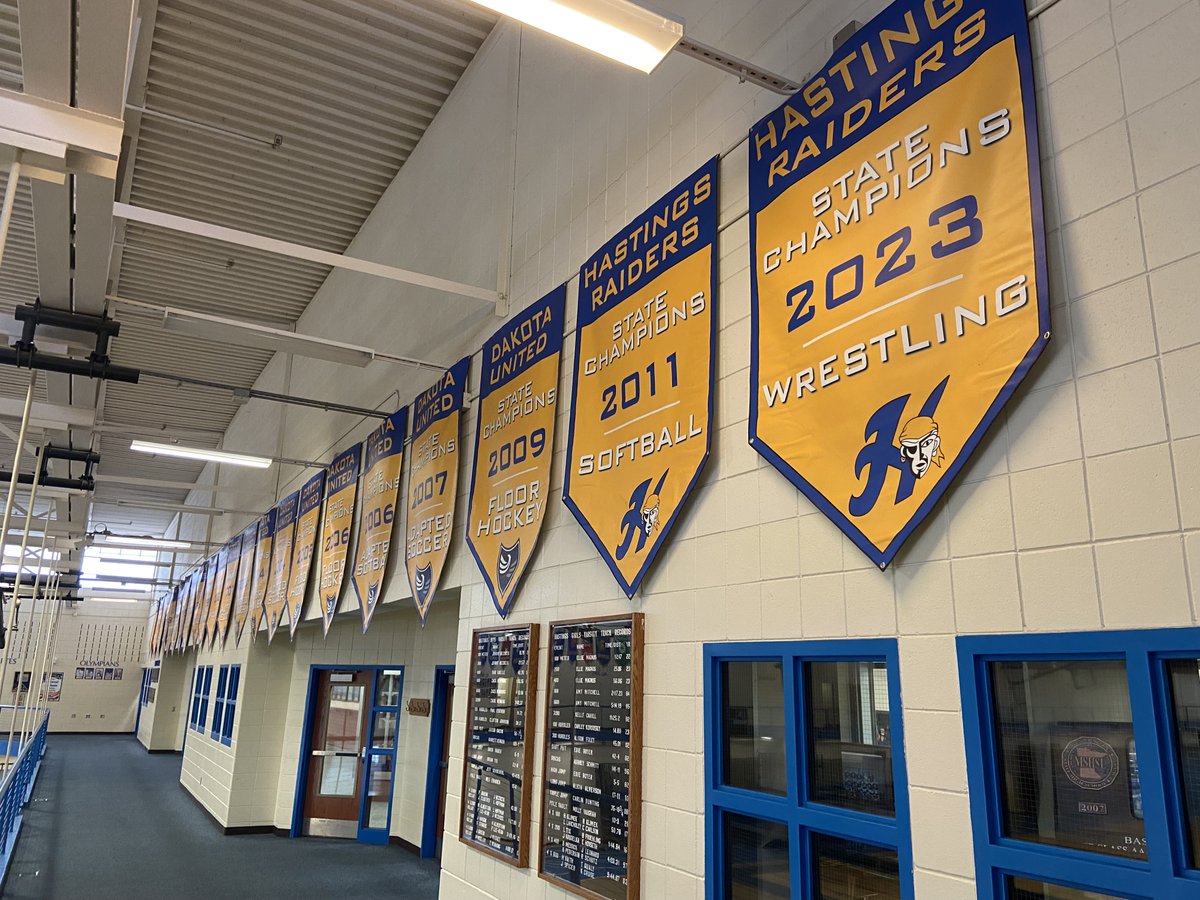 HHS_RaiderNews's tweet photo. Newly updated banners and a fresh location, celebrating the competitive pride and tradition represented in our 22 HHS team state championships.   GO RAIDERS https://t.co/lLtuExv6TP