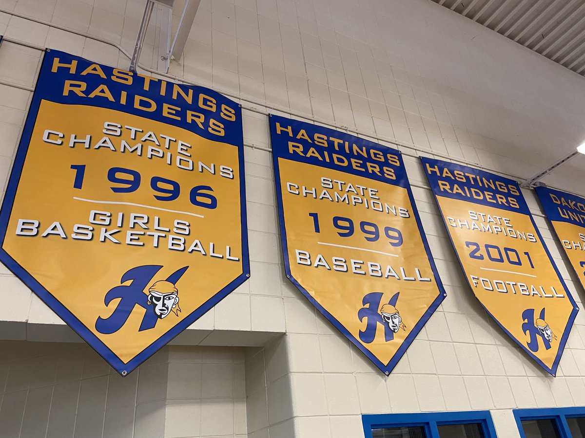 HHS_RaiderNews's tweet photo. Newly updated banners and a fresh location, celebrating the competitive pride and tradition represented in our 22 HHS team state championships.   GO RAIDERS https://t.co/lLtuExv6TP