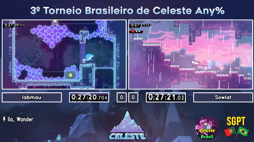 SpeedGamingPT's tweet photo. Estamos ao vivo com o 3º Torneio Brasileiro de Celeste Any%, chega mais!

➡️ https://t.co/bl5Wteqgc7

#Celeste #celestegame #speedrun https://t.co/1F90hifYtQ
