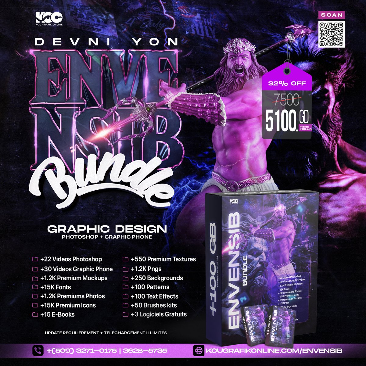 KgoSchool's tweet photo. Devni Yon ENVENSIB🔥 nan GRAPHIC DESIGN san LIMIT (ak Phone ou epi Òdinatè w), gras ak Bundle ENVENSIB lan ki gen plis ke 100GB Premium Ressources!

-32%OFF
😱🔥
✅+22 Leson Photoshop
✅+30 Leson Graphic Phone
✅+15K Premium Icons
✅+700 Premium Textures
✅+500 Premiums Photos https://t.co/wqZq2JAvlC