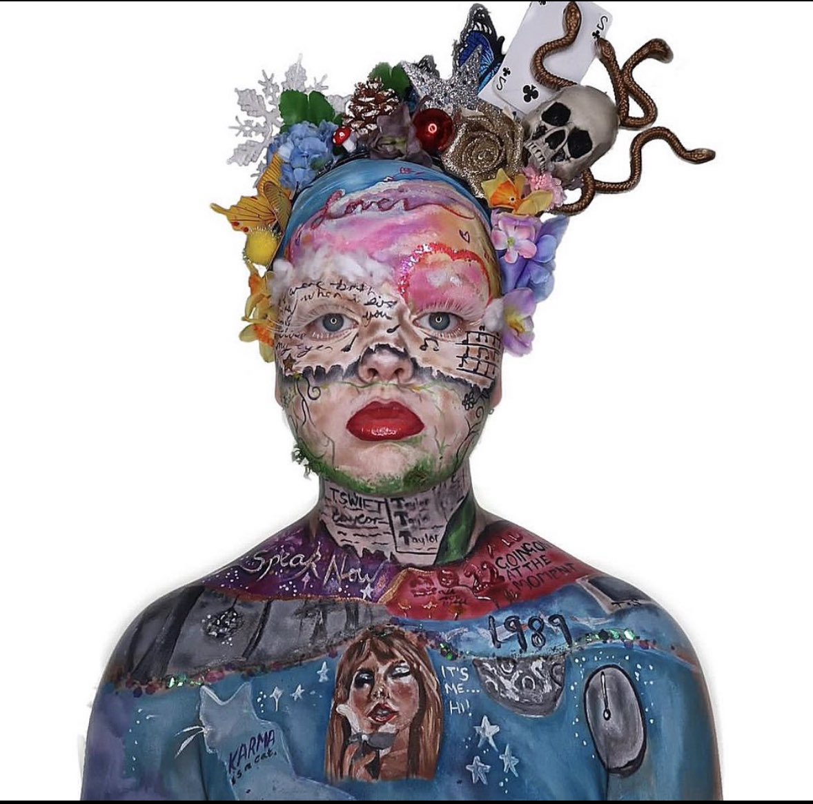zoeeglenmakeup's tweet photo. really hoping today is the day you can see my eras tour bodypaint! i worked on this for 9 hours to show each era off with makeup and i’d cry if you saw it😭 so excited to attend the eras tour in edinburgh next year! ✨🫶🏻 @taylornation13 #TSTheErasTour https://t.co/rUn4V6GPrw