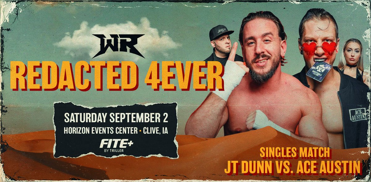 PWRevolver's tweet image. 🚨BREAKING🚨

*The match paid of by #TheUNIT*

Signed for 9/2
#RevolverRedacted
@HorizonEventsC1 
LIVE on @FITE+

JT Dunn w/ Phil Stamper
🆚
Ace Austin w/ Gia Miller

🎟️ RevolverTickets.com