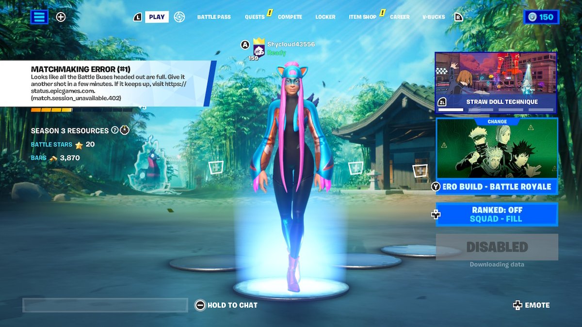 Shy43556's tweet photo. @FortniteGame I've been trying to get into a game for 30mins now. How do I fix this #Fortnite #NintendoSwitch https://t.co/rJ5kHkmiw1