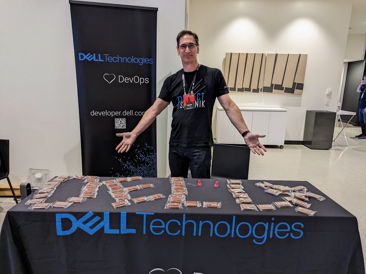 barton808's tweet photo. Manning the booth here at #Devopdays Chicago 2023. Giving out chocolate desktops but talking bout Kubernetes integrations, Ansible playbooks, SDKs, APIs and https://t.co/rKpFnyZOxr https://t.co/qHY5N29yRb