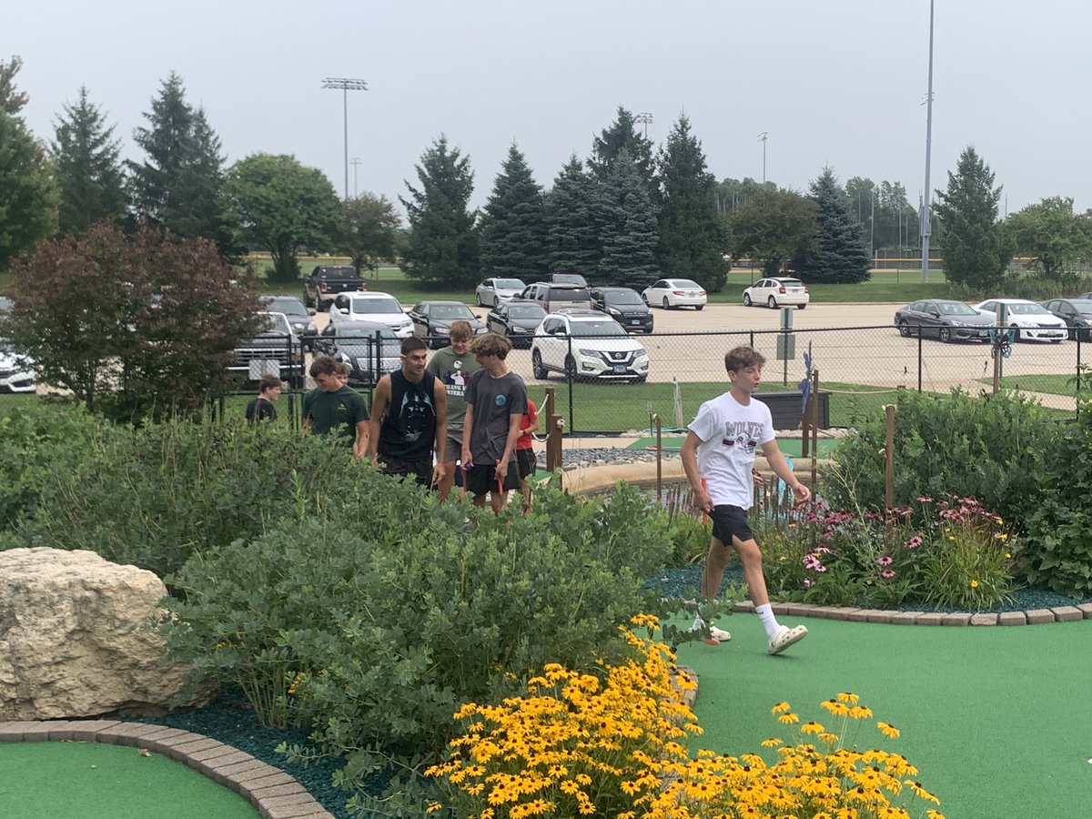 Was fun to see the guys compete in something different after practice today. Had a mini golf tournament out Lippold Park. #gowolves #bepresent @SKochPR