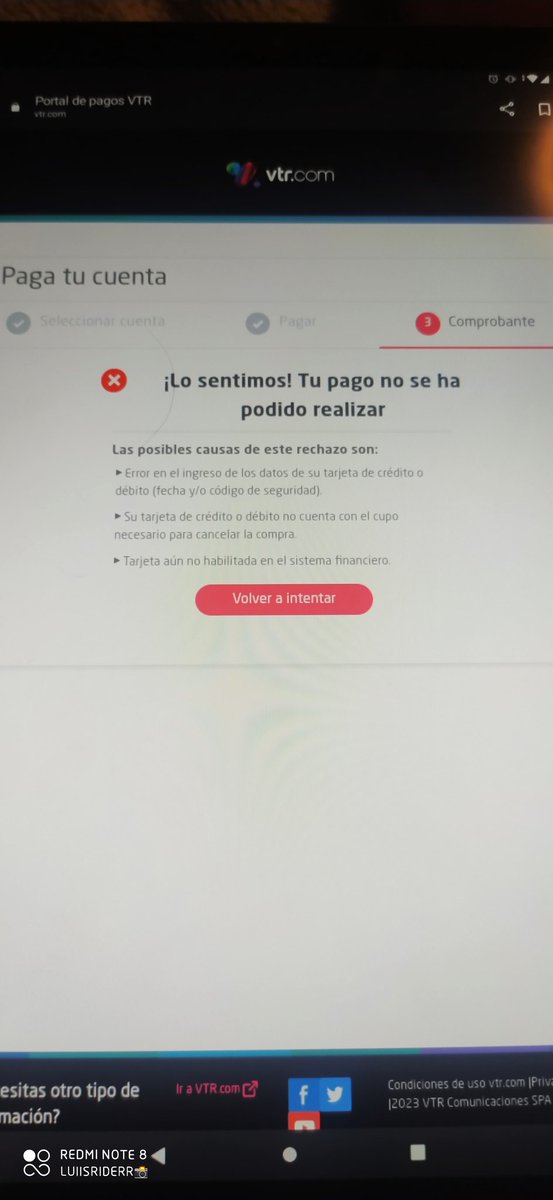 tarien32's tweet photo. @VTRChile Estaba tratando de pagar llevo todo el día tratando de pagar y las aplicaciones y página no me lo permite ..me aburrí https://t.co/S5BpO62vqk