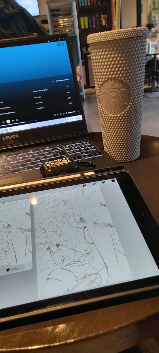 Today, I came to a Starbucks to keep working on this #ONEPIECE #gear5luffy