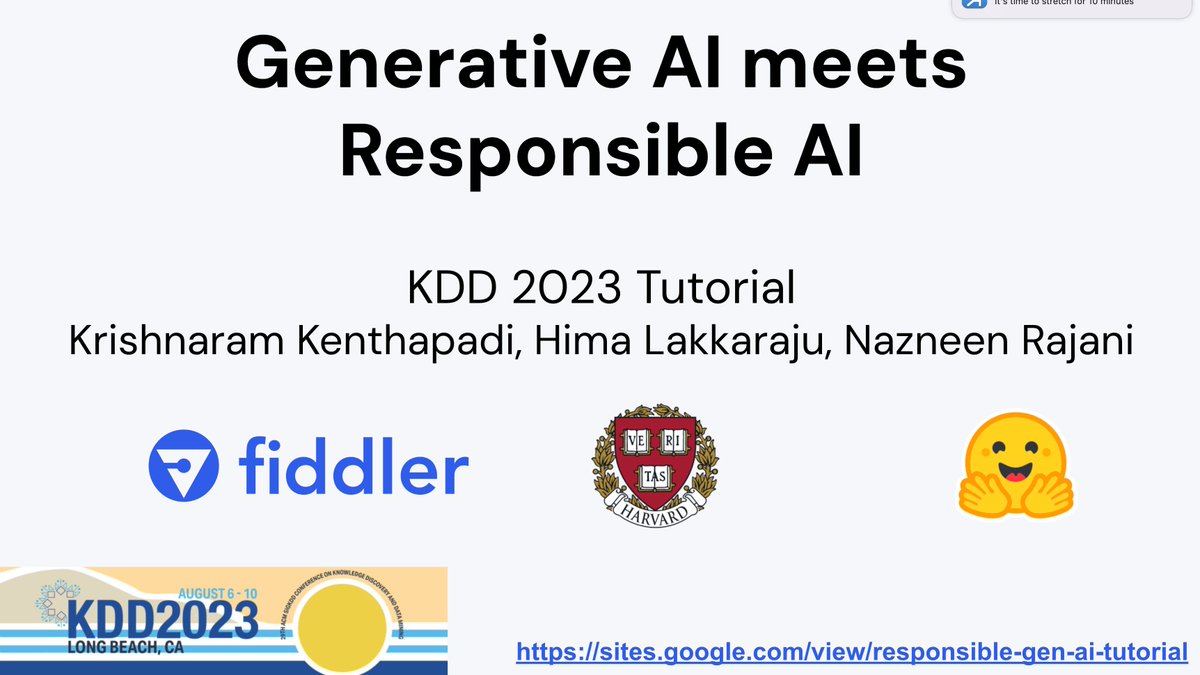 Krishnaram Kenthapadi (@kkenthapadi) on Twitter photo Please join our #KDD2023 tutorial: #GenerativeAI meets #ResponsibleAI (w/ <a href="/hima_lakkaraju/">𝙷𝚒𝚖𝚊 𝙻𝚊𝚔𝚔𝚊𝚛𝚊𝚓𝚞</a> <a href="/nazneenrajani/">Nazneen Rajani</a> 10 AM tomorrow in Room 202B): sites.google.com/view/responsib…
#LLM #TrustworthyAI #LLMOps #RobustML #FairML #AIObservability #AIGovernance #AISafety #KDD2023 Please join our #KDD2023 tutorial: #GenerativeAI meets #ResponsibleAI (w/ <a href="/hima_lakkaraju/">𝙷𝚒𝚖𝚊 𝙻𝚊𝚔𝚔𝚊𝚛𝚊𝚓𝚞</a> <a href="/nazneenrajani/">Nazneen Rajani</a> 10 AM tomorrow in Room 202B): sites.google.com/view/responsib…
#LLM #TrustworthyAI #LLMOps #RobustML #FairML #AIObservability #AIGovernance #AISafety #KDD2023