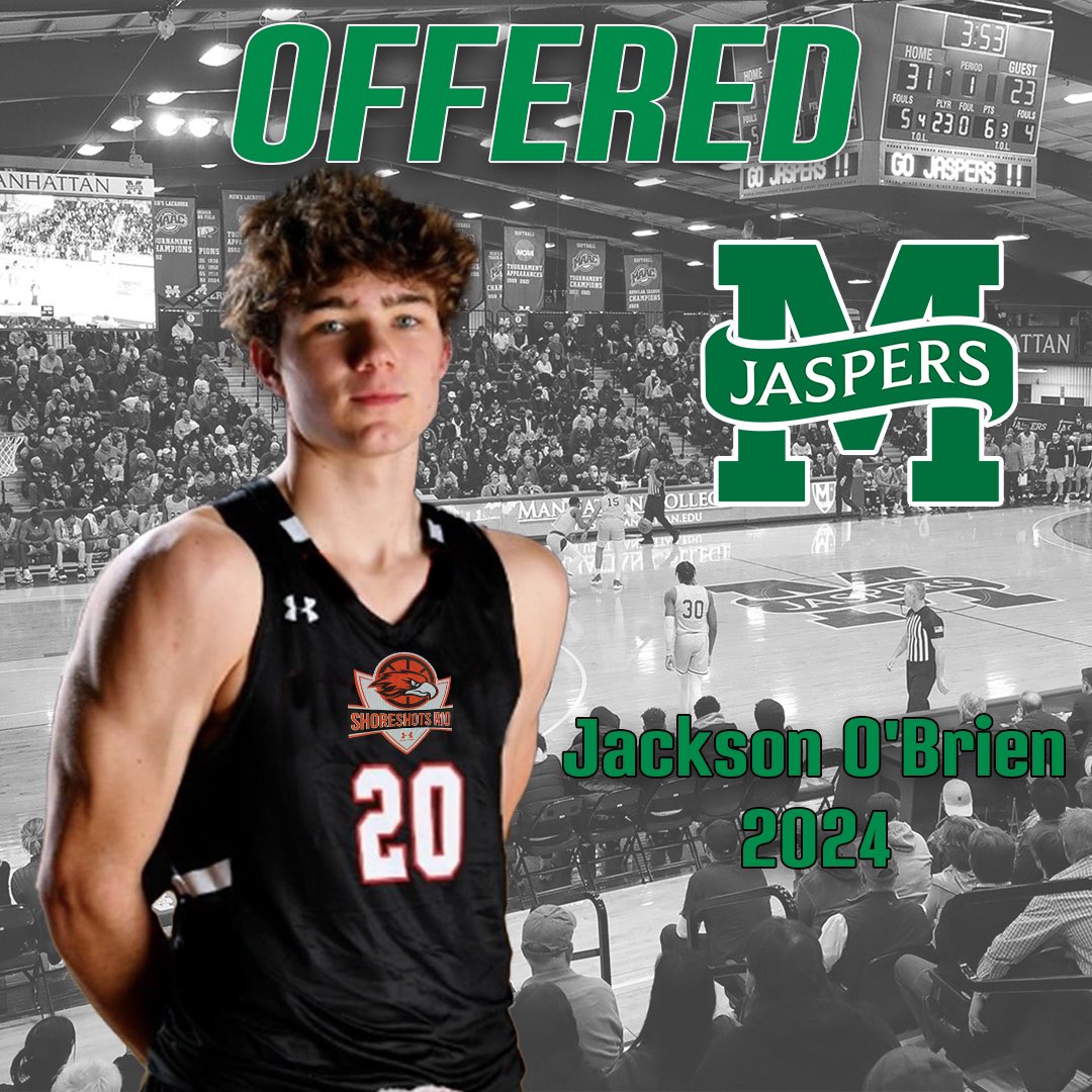 Congratulations to Shoreshots HGSL Jackson O’Brien, 6’6 Wing, Friends Academy (Locust Valley) on his offer from Manhattan College by Coach John Gallagher #ShoreshotsFamily #TougherTogether