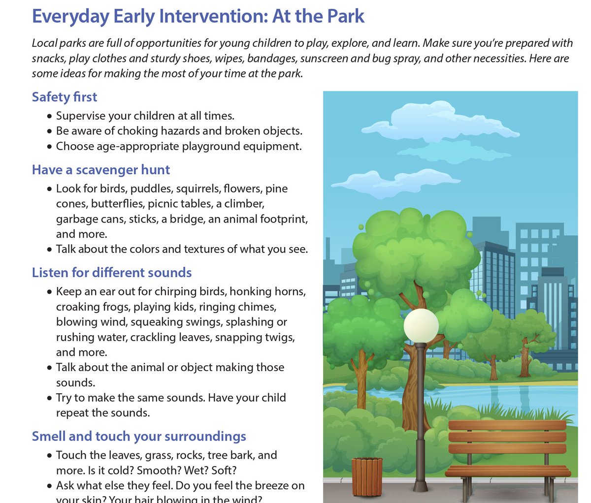eiclearinghouse's tweet photo. Headed to the park this summer? We have some tips for you to integrate early intervention while you are there!
.
.
.
#outdoorplay #parks #recreation https://t.co/kwiaIxXowg