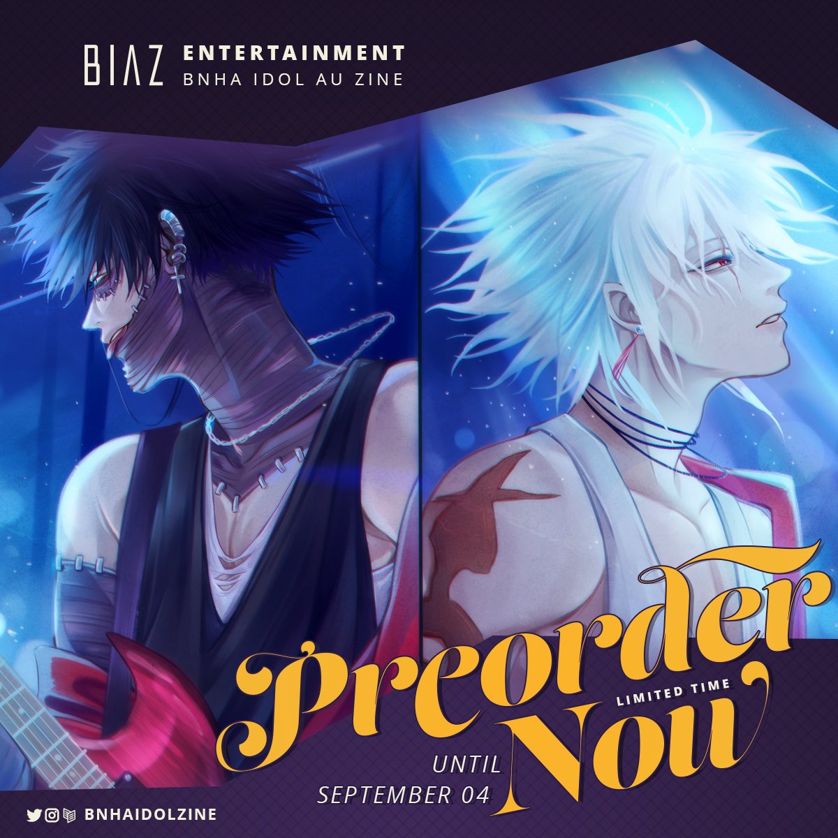 Noteouke's tweet photo. Preorders are open for this amazing zine @bnhaidolzine ! Had a lot of fun doing this piece with the two edgy boys😎and everything from the zine is just gorgeous! Go take a look and you won't regret ordering it :) 

Order at: https://t.co/m92yraQgmP https://t.co/voHKyP4NNv