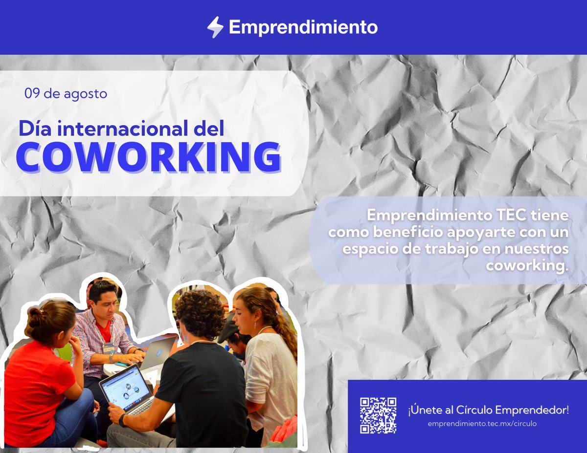 emprendtec's tweet photo. ¿Sabías qué..? ⚡️

Hoy 09 de agosto es el día internacional del Coworking. Desde Emprendimiento TEC puedes recibir como beneficio usar nuestros espacios como de trabajo en tu camino emprendedor.

¡Únete a nuestra comunidad! ⚡️ https://t.co/UJDBMGuvdA