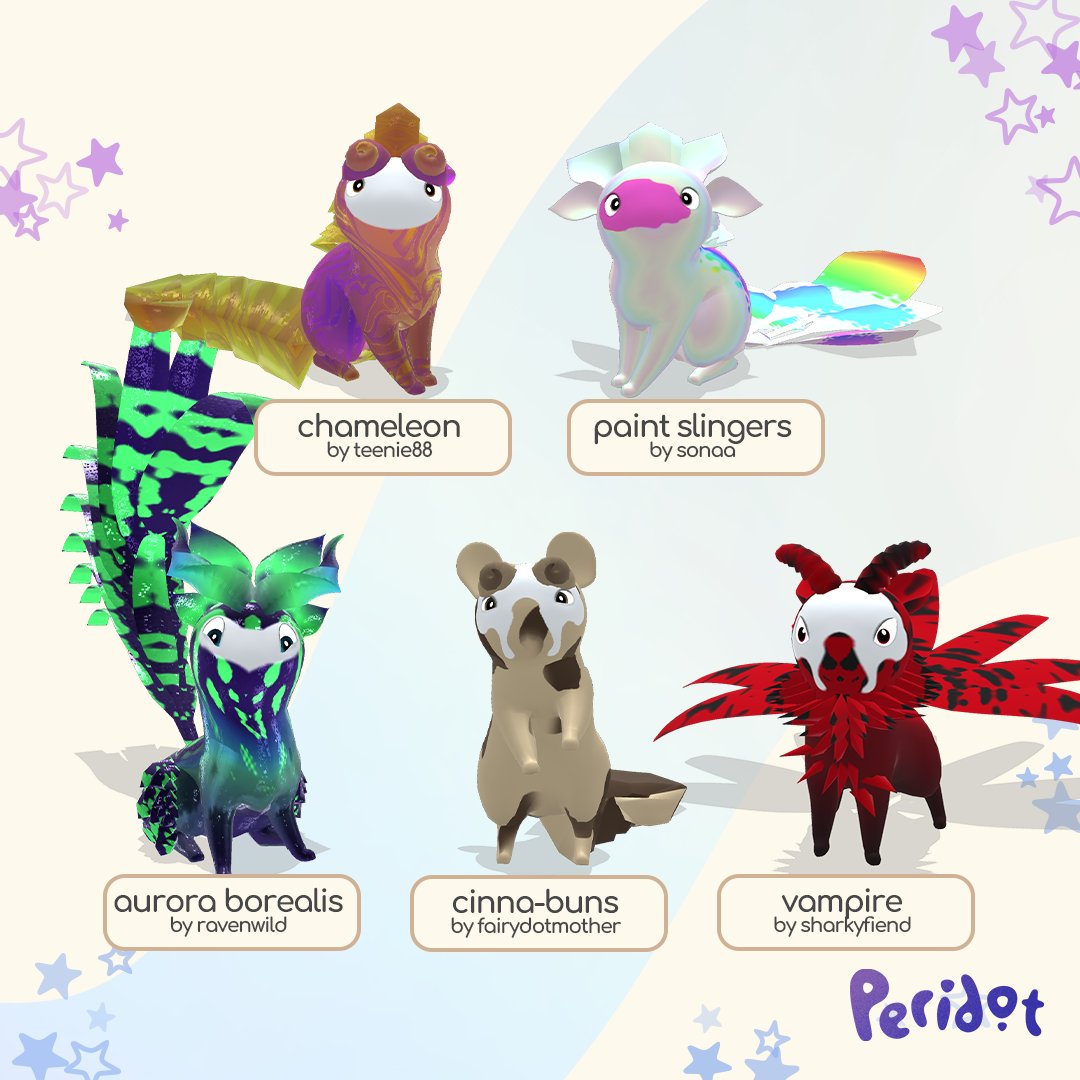playperidot's tweet photo. Congrats to the winners from the first-ever #PeridotArchetypeChallenge! We were so impressed with all the creativity in the submissions and are excited to implement these in-game starting in the coming weeks. #playperidot https://t.co/zLx4bUAvyT