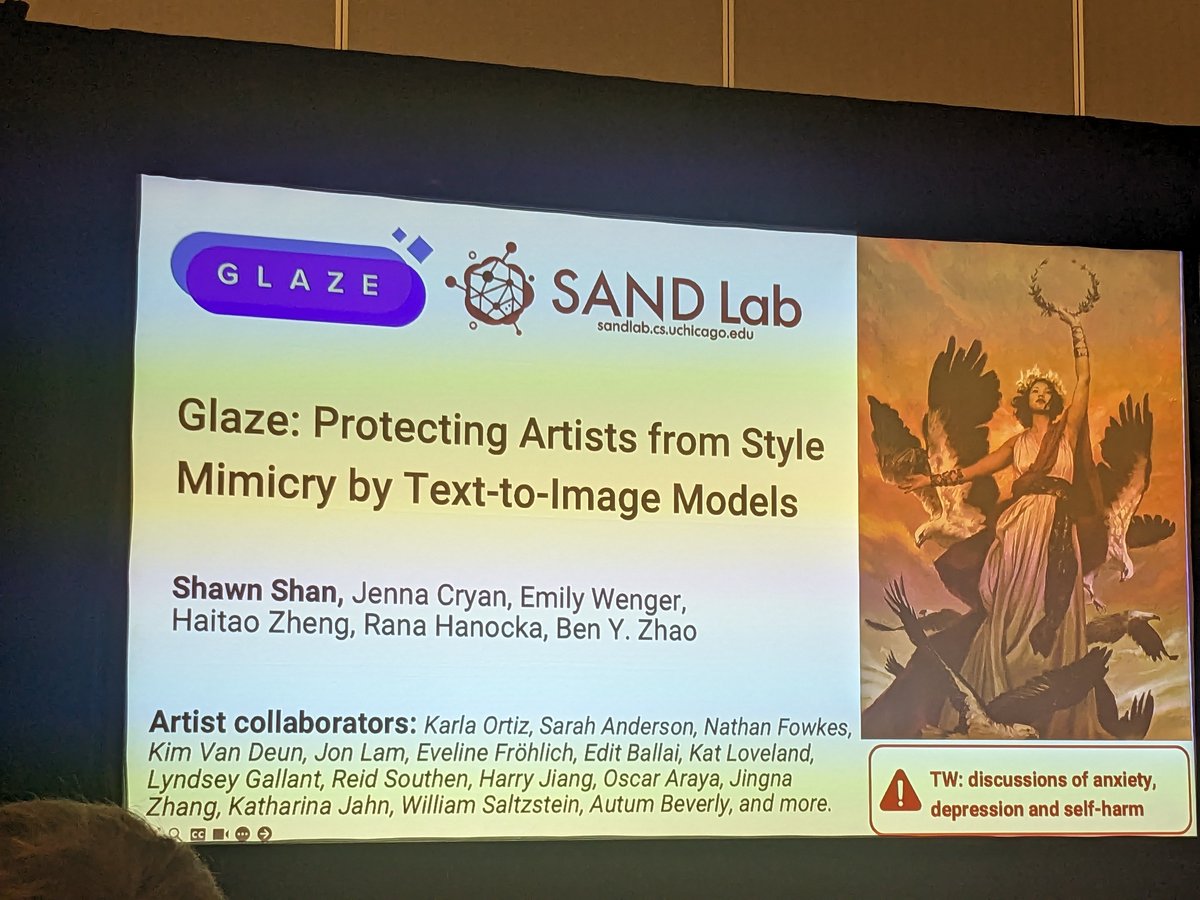 z4lem's tweet photo. The @TheGlazeProject is a supercool work by @shawnshan_ et al that helps artists to project their art against AI-based mimicry👌
#usenix2023 https://t.co/aGK6RXOkuv