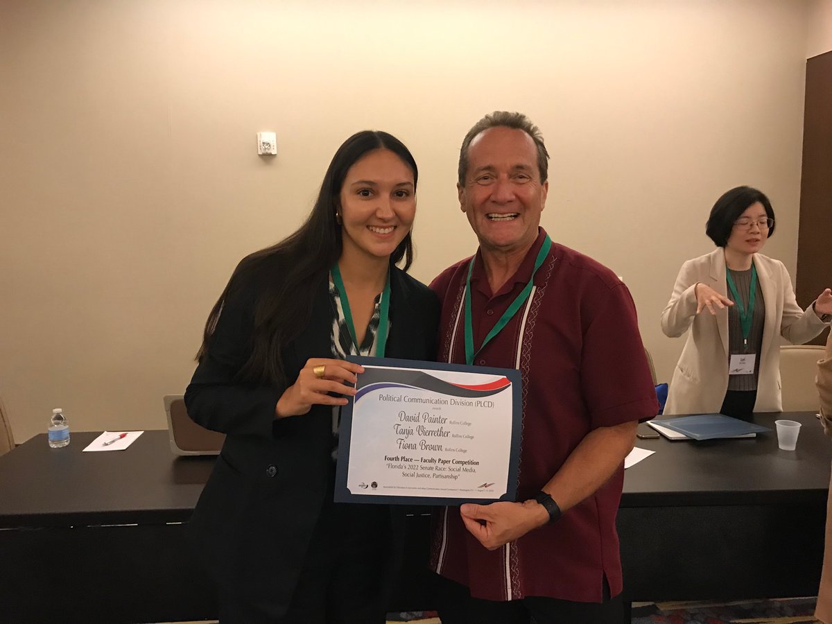 AEJMC_PolComm's tweet photo. "Florida’s 2022 Senate Race: Social Media, Social Justice, Partisanship" by David Painter, Tanja Vierrether, and Fiona Bown of Rollins College has won the Fourth Place Faculty Paper! Congrats to the authors📖🔍 #AEJMC23 #PLCD https://t.co/l94dpEZLOb