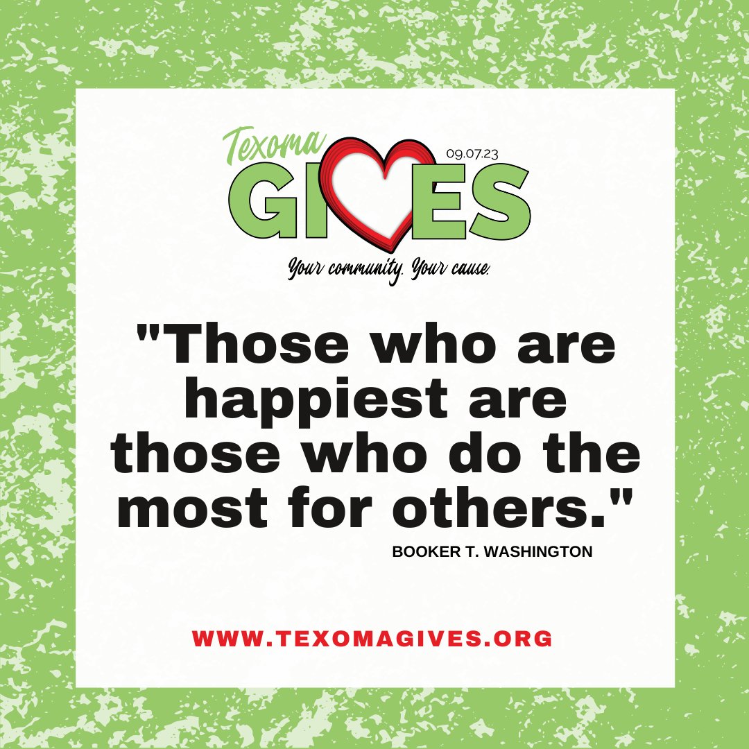 TexomaGives's tweet photo. Do what makes you happy! Support our area nonprofits on Sept. 7th! https://t.co/385UkpE3me #YourCommunityYourCause #givingday #livelocalgivelocal #TexomaGives #texas #makeanimpact #oklahoma #nonprofit #givewhereyoulive #letyourloveflow https://t.co/AUpDy9lETq