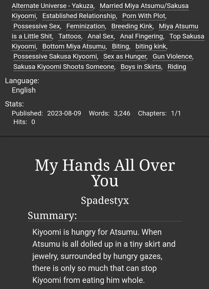 spadestyx's tweet photo. #sakuatsu NSFW
Rated E
2.3k words
Yakuza AU
Possessive sex

Link attached below ♡ https://t.co/VJeEunAuXq