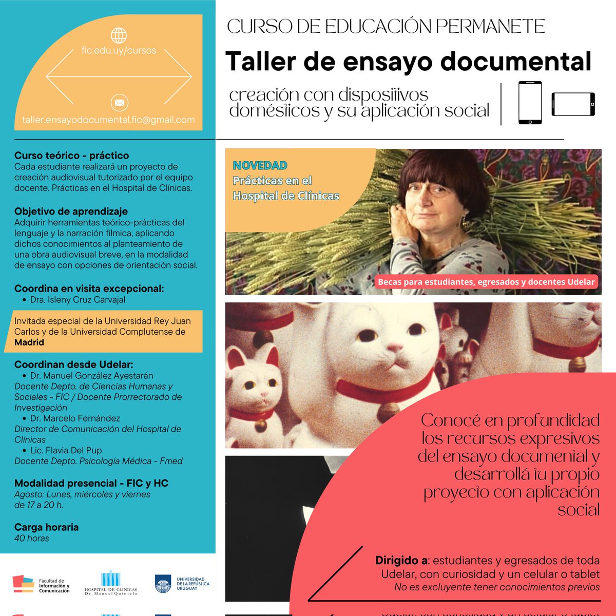El <a href="/hcmquintela/">Hospital de Clínicas Dr. Manuel Quintela</a> será escenario de las fantasías audiovisuales y creaciones de estudiantes del taller <a href="/FicUdelar/">ficudelar</a> 
Proyecto interuniversitario e interfacultades. <a href="/fmedoficial/">fmedoficial</a>.
Feliz de traer un pedazo de mi Universidad de estudios a mi Universidad de práctica profesional.