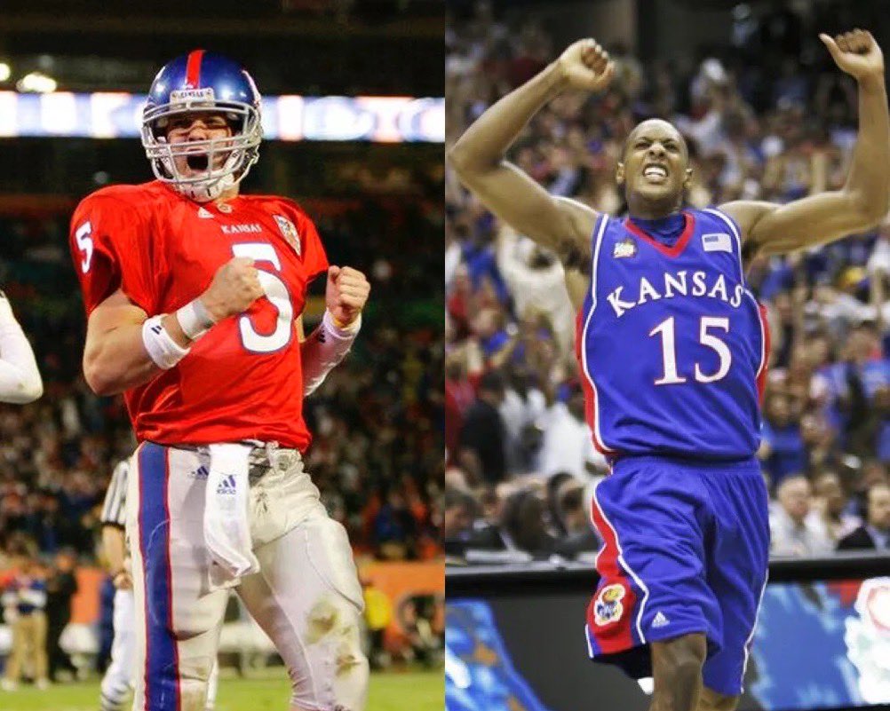 FansOfKU's tweet photo. 2007-2008 was such an insane school year for KU Athletics: a combined 59-4 record between KU Football and KU Hoops, including an Orange Bowl victory and a National Championship. Crazy to think about. https://t.co/28yrJBdqXE