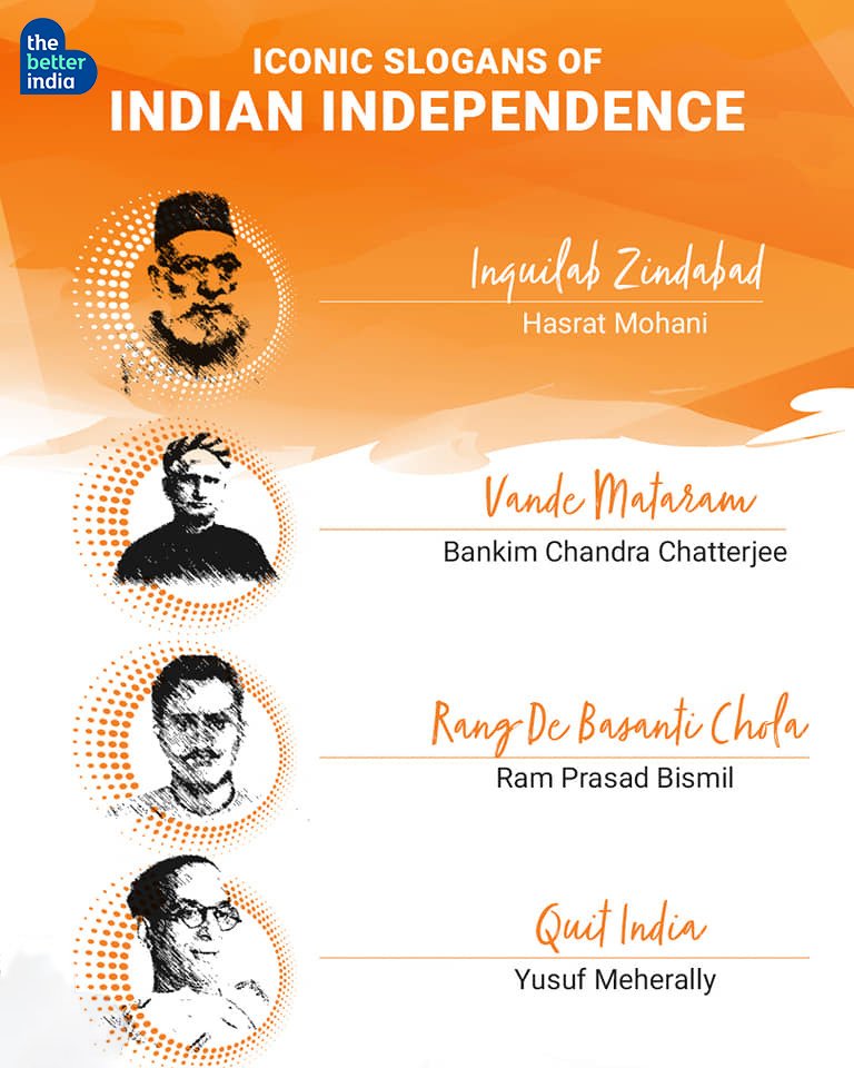 thebetterindia's tweet image. India's struggle for freedom gave rise to several iconic slogans that evoke a strong sense of patriotism even today. Yet few of us know the names of the heroes who gave us these memorable rallying cries. 

#IndependenceDay2023 #freedomfighters #slogans #indiaindependence