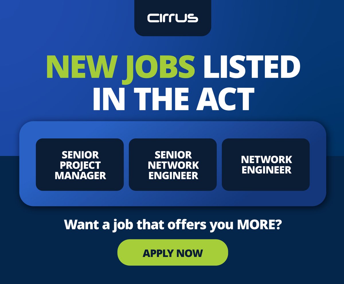Cirrusnetworks's tweet photo. @cirrusnetworks has new job listings in Canberra for those looking to further their careers. Apply now on Seek: https://t.co/sN3BpzKgNy.
#cirrusnetworks #growingteam #recruitment https://t.co/cD2SEGornA