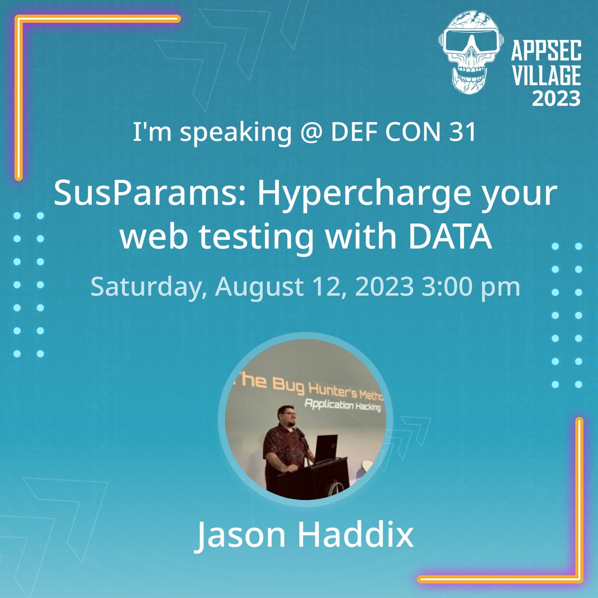 AppSec_Village's tweet image. We're thrilled to welcome @jhaddix to the #ASV stage next week for his talk on #susparams and hypercharging your #webtesting with data.
See you Sat, Aug 12th at 3 pm for this informative discussion!
#dc31 #defcon #defcon31 #appsec #applicationsecurity #appsecurity