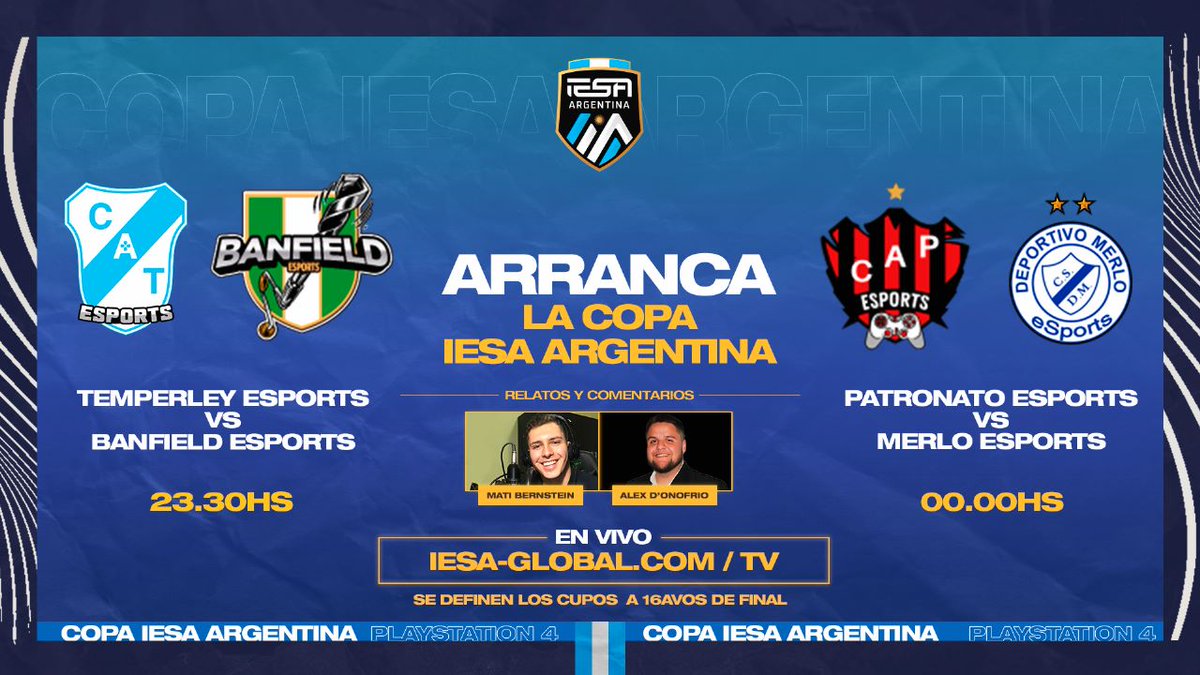 IESAFIFAar's tweet image. ¿LA EXTRAÑASTE? VOLVIÓ LA COPA IESA ARGENTINA 🔥

PONEMOS PRIMERA POR QUE HOY DA INICIO LA #CopaIESAArgentina 

@TemperleyES 🆚 @CSDMerloeSports 
@PatronatoE  🆚 @Banfield_eS

📍 twitch.tv/iesaargentina
⌛ 23:30Hs.
🎙 @Mati_Bernstein  y @alexdonofrio_ok 

NO TE LO PODES PERDER…