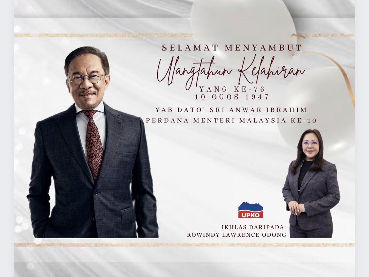 RowindyLawrence's tweet photo. Selamat hari lahir YAB @anwaribrahim semoga senantiasa sihat walafiat dan dipermudahkan segala urusan mentadbir negara. https://t.co/Duphg6Fdz2