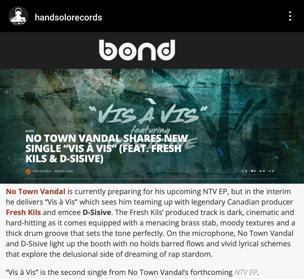 Can't thank <a href="/thewordisbond/">The Word Is Bond</a> ENOUGH for exposing No Town Vandal to their audience with such admiration. #MADRESPECT
🤜💥🤛 #REVIEW #visAvis #NTVep <a href="/HandSoloRecords/">Hand'Solo Records</a> <a href="/DerekChristoff/">D-Sisive</a> <a href="/freshkils/">Fresh Kils</a> #NoTownVandal #Underground #Rap #SixDegreesOfSeparation #NTV #upcoming #HipHop #MFDOOM #rip