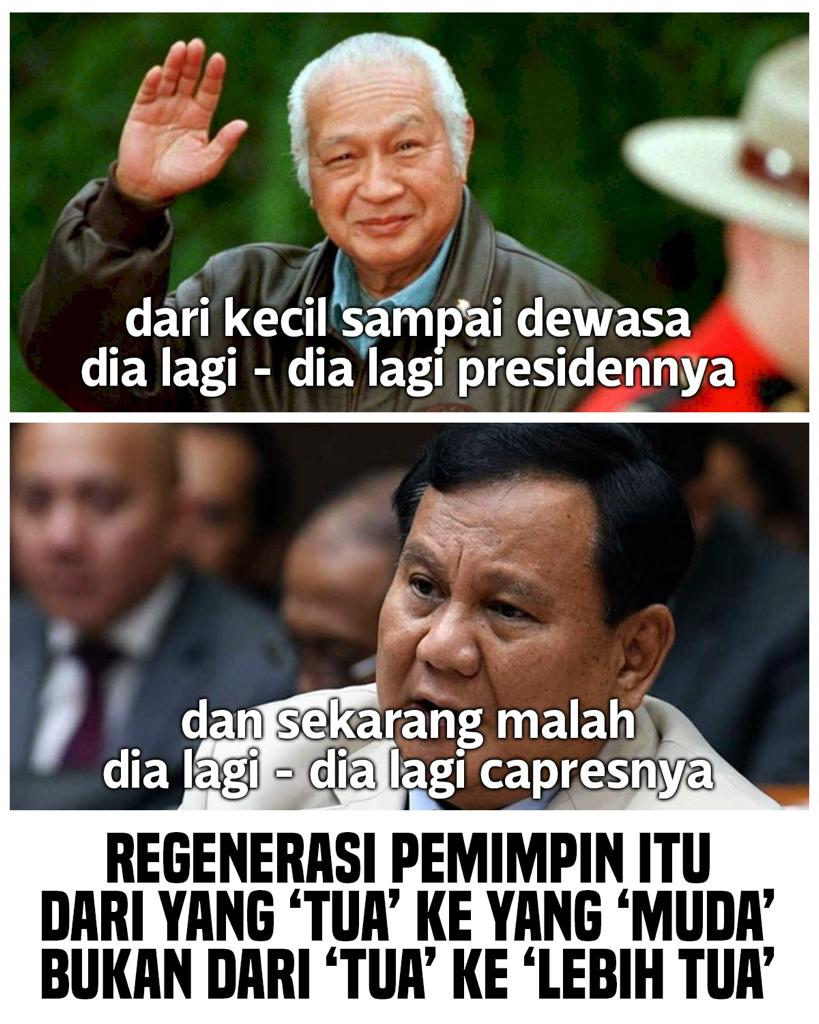 bbahtiarr's tweet photo. Namanya regenerasi pemimpin tuh dari yang tua ke yang muda bukannya dari yang tua ke yang lebih tua. Jangan sampai orba kembali berkuasa https://t.co/m30nypi4Xa
