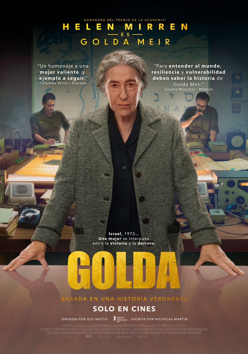 DiamondFilmsMex's tweet photo. Te presentamos el póster de #Golda, la historia de la mujer que dedicó su vida a proteger a su nación. #Golda, estreno en septiembre. Sólo en cines. https://t.co/Hb9sMLctMX
