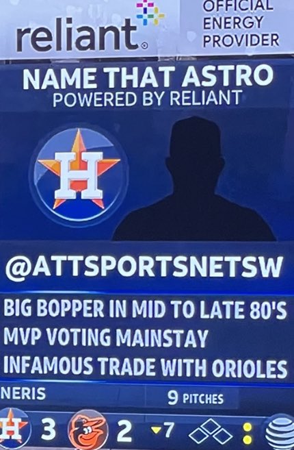 robncypress's tweet photo. Name that Astro:
Iโm going with Glenn Davis.
@ATTSportsNetSW
#namethatastro https://t.co/cuyAMxuwG4