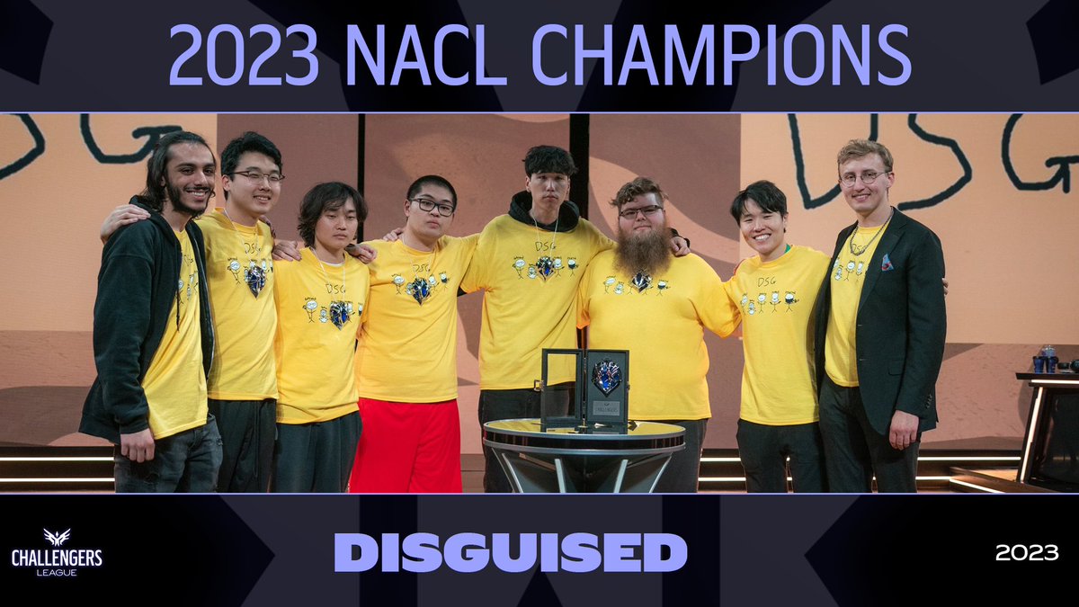 watchNACL's tweet image. Welcome to a new era. 

A toast to our Summer 2023 LCS Challengers League Champions, @Disguised!  🍞#NACL #PathtoLCS
▪️@FakeGod
▪️@loltomio
▪️@Zeyzal
▪️@youngmidlol
▪️@Meechlol1