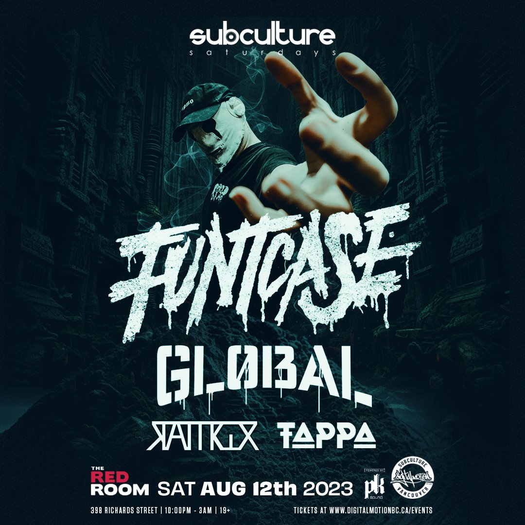 This Saturday <a href="/FuntCaseUK/">FuntCase | DPMO</a> returns to mash up the place <a href="/REDROOMVANCITY/">The Red Room</a> w/ @DJGL0BAL <a href="/Rattrix/">RATTRIX</a> <a href="/tappamusic/">tappa</a>  - Proper night of Bass music incoming! Tickets are still available digitalmotionbc.ca/events