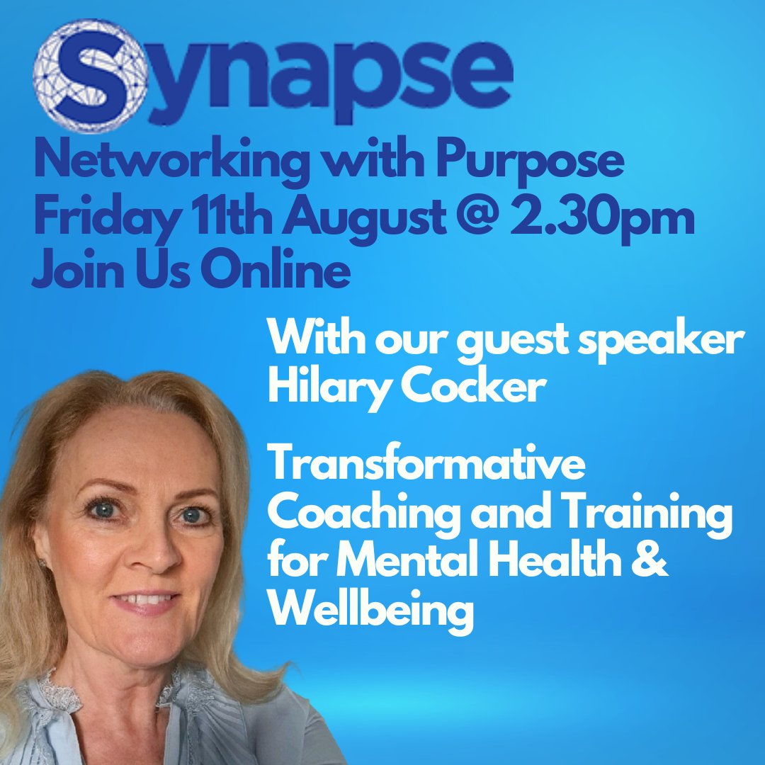 Business networking with Purpose!

Join us tomorrow at 2.30pm where you can hear from our special speaker Hilary Cocker.

Hilary will be discussing your mental health and wellbeing. 

Register here (search for 'core' to find the correct hub):
synapsehubs.com/visit-a-hub/