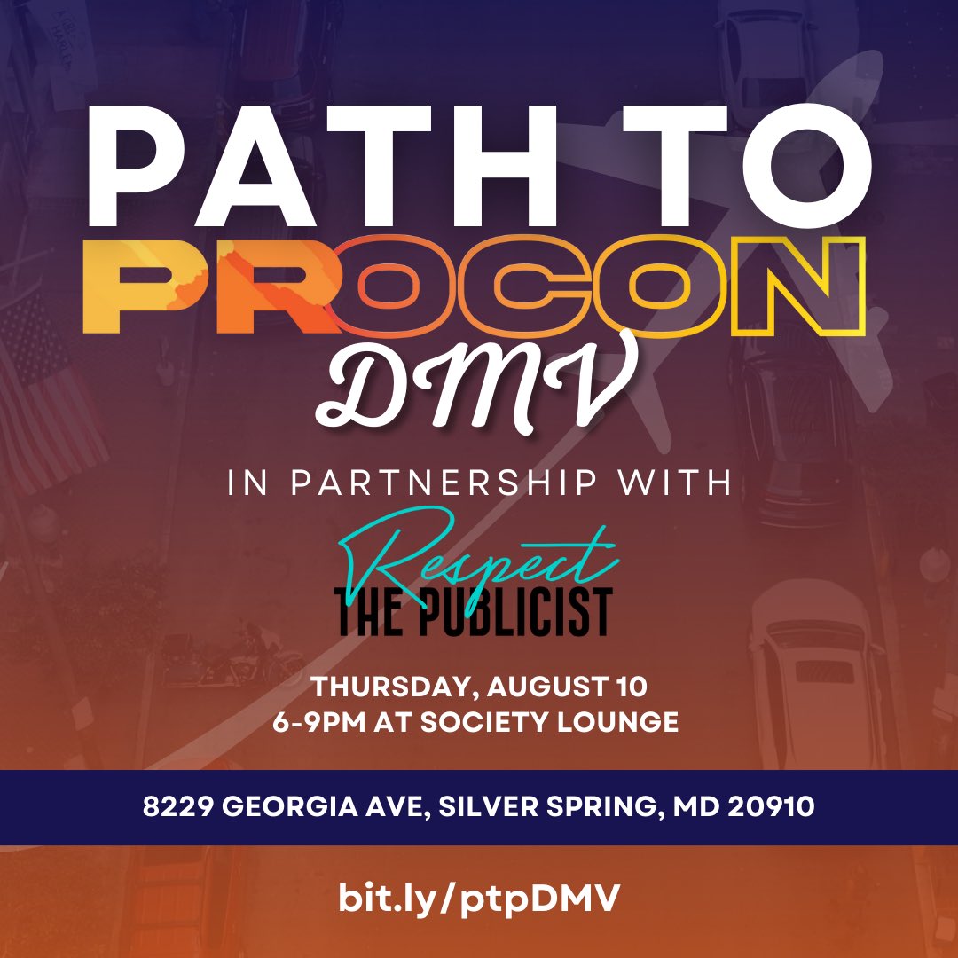 CandiceNicolePR's tweet photo. DMV, my network Respect The Publicist is an official sponsor of #PathToPRocon DMV, a networking mixer leading up to the annual @OfficialPROCON conference for PR & comms pros to connect, learn, grow! Join us tomorrow at Society Lounge in Silver Spring, MD! https://t.co/SfUp76GaOt https://t.co/WXKeZr1QY9